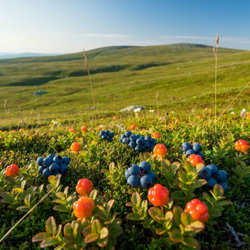 Wild alpine berries growing on high altitude plateau